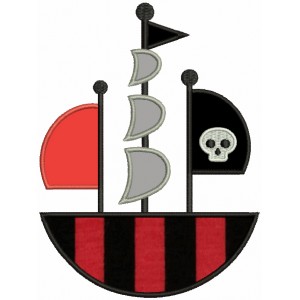 Pirate Ship With a Skull Flag Applique Machine Embroidery Design Digitized Pattern